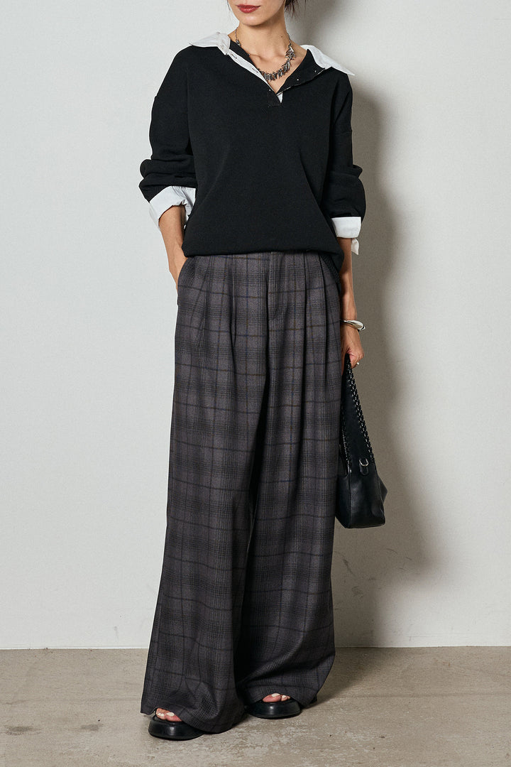 【即納】タック入りタータンチェックワイドパンツ