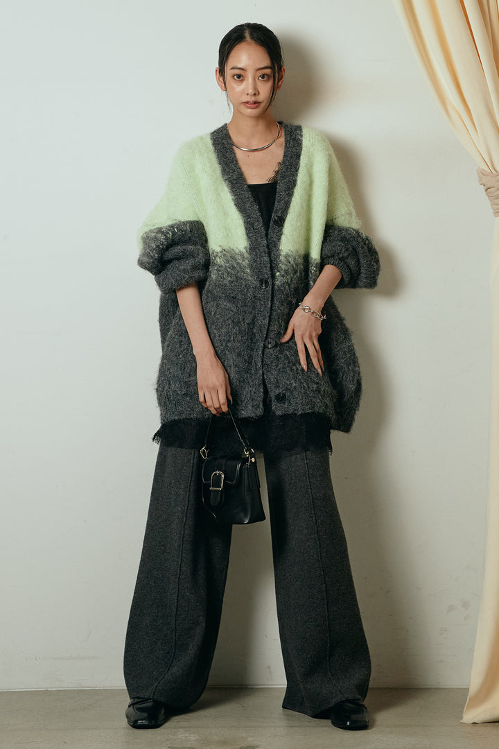 [SET]起毛グラデーションニットカーディガン+レース切り替えキャミソール+センターラインニットパンツ(3set)