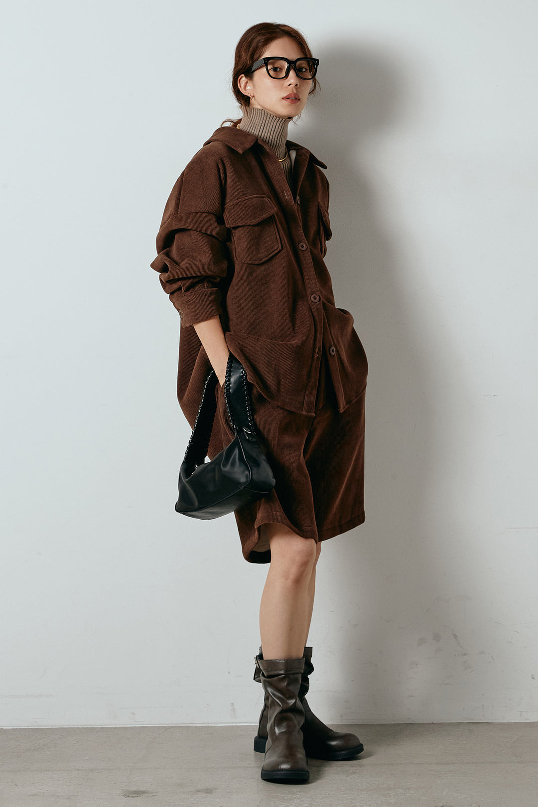 [SET]襟付きコーデュロイポケットシャツ+リラックスコーデュロイハーフパンツ(2set)