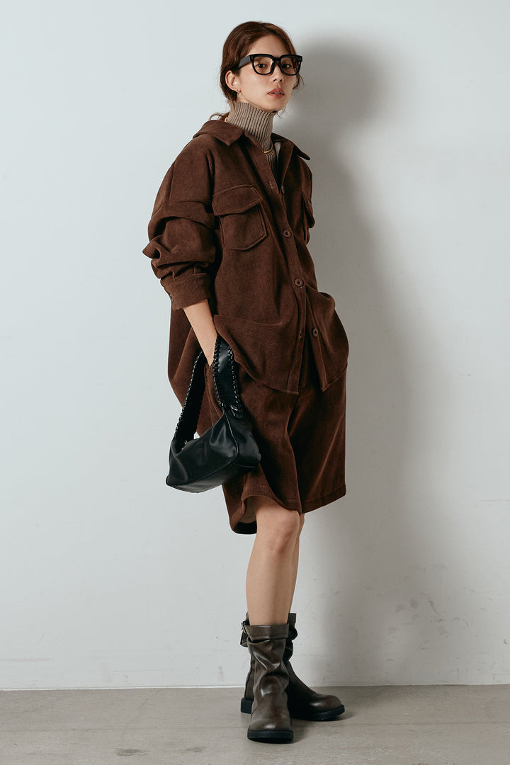 [SET]襟付きコーデュロイポケットシャツ+リラックスコーデュロイハーフパンツ(2set)