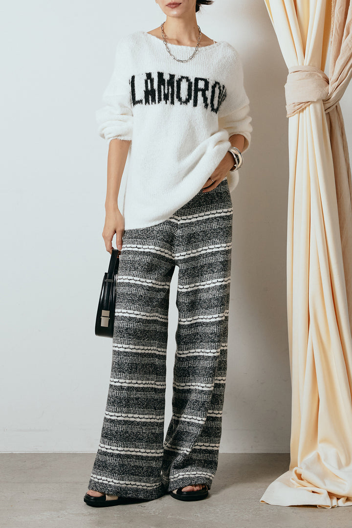 [SET]フロントロゴデザインニットトップス+マルチライン柄リラックスニットパンツ(2set)