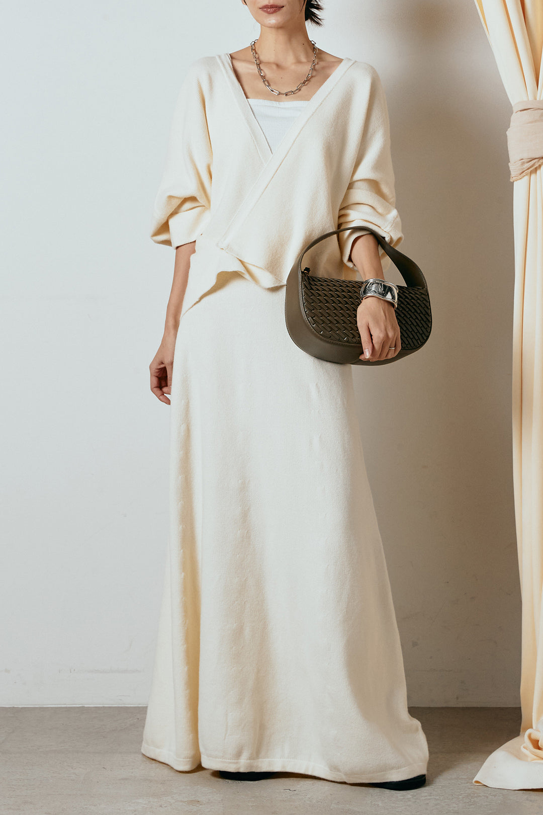 [SET]カシュクールニットカーディガン+ニットロングスカート(2set)