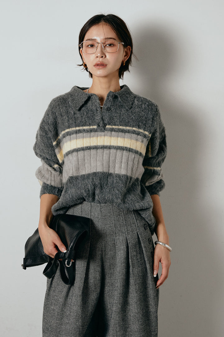 アルパカタッチボーダーポロニット/チャコール