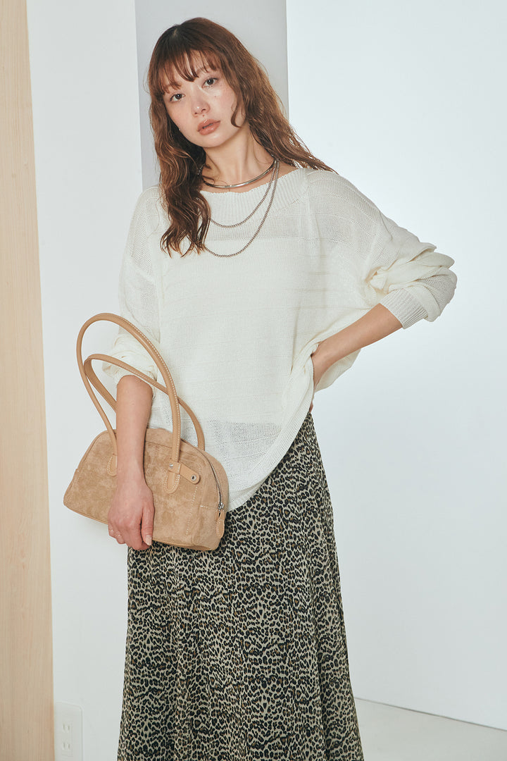 [SET]麻混リラックスニットトップス+リラックスレオパードロングスカート(2set)