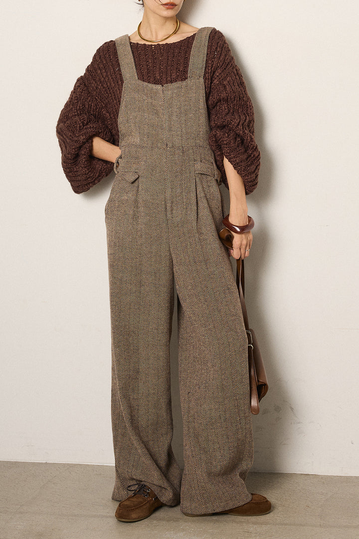 [SET]チャンキースラブニットクロップドプルオーバー+クラシックヘリンボーンサロペット(2set)