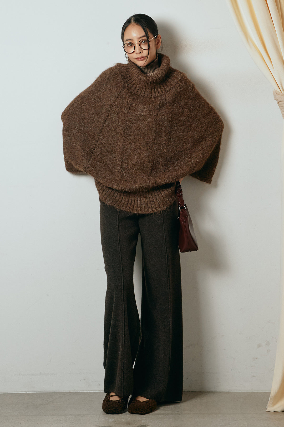 [SET]起毛ミディアムスリーブニットトップス+センターラインニットパンツ(2set)