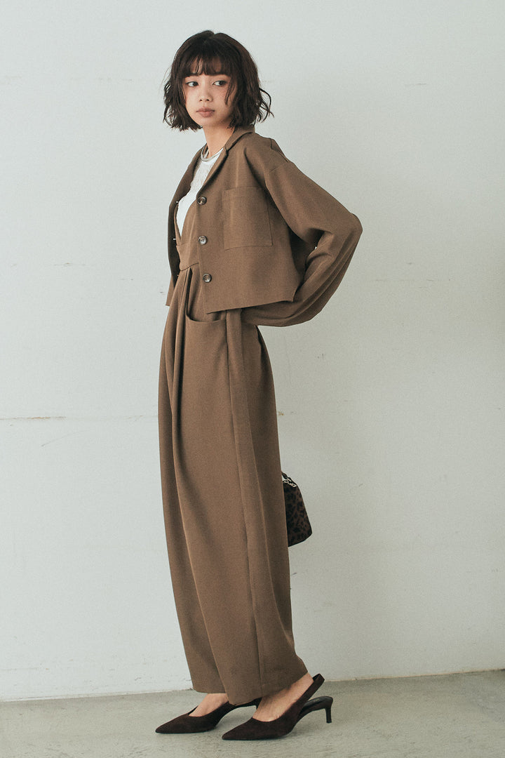 [SET]バックジップデザインショートツイルジャケット+キャミロングオールインワン(2set)