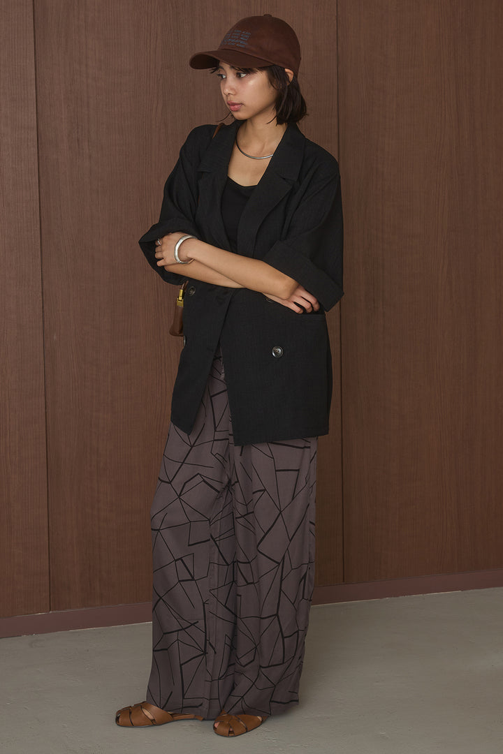 [SET]スラブツイードハーフスリーブジャケット+プリントタックイージーパンツ(2set)