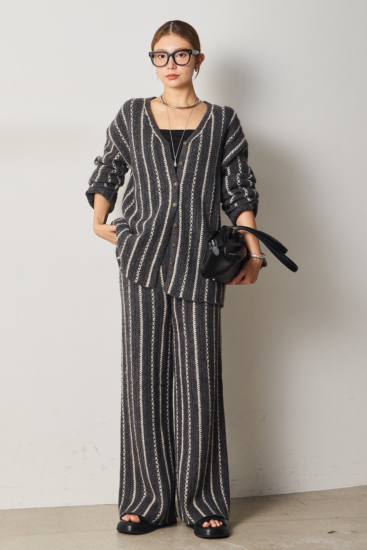 SET]細ストライプニットカーディガンSETUP – ESICA