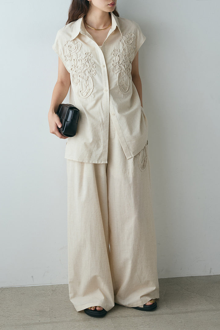 [SET]リネン混テープ刺繍シャツSETUP