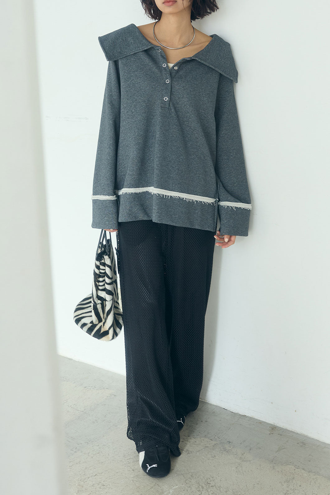 [SET]ビッグカラー2WAYスウェットトップス+メッシュリラックスパンツ(2set)