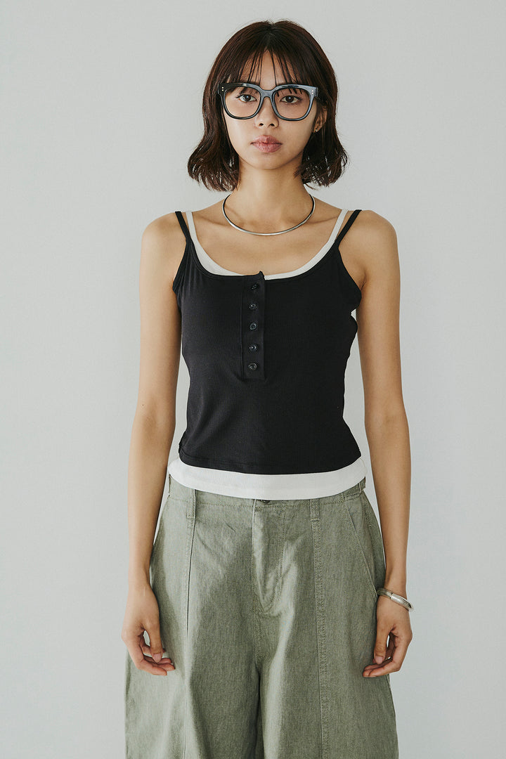 [SET]シアージャガードハーフスリーブテーラードジャケット+配色ヘンリーネックタンクトップ(2set)