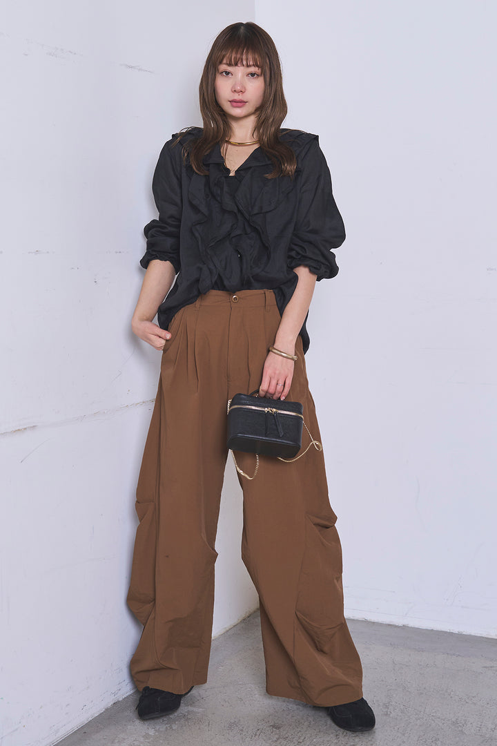 [SET]フリルボタンブラウス+ドライタフタタックバレルパンツ(2set)