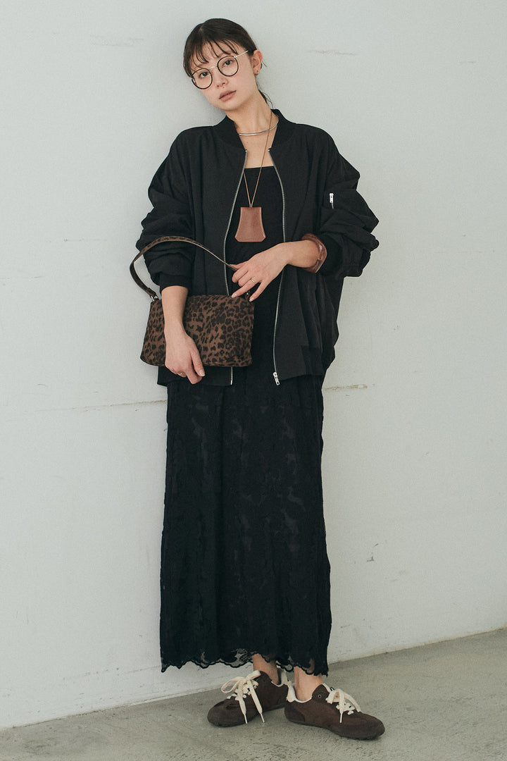 [SET]袖シャーリングオーバーサイズMA1+総レースキャミワンピース(2set)