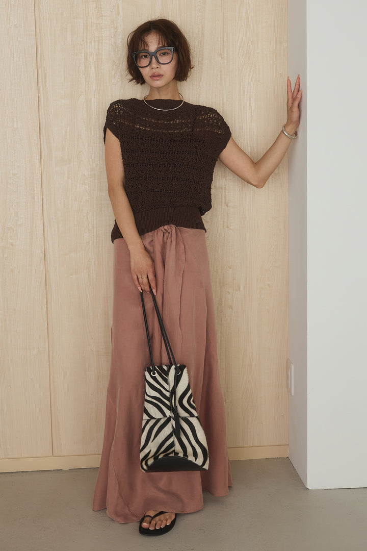 [SET]透かしレース編みフレンチニット+巻きロングスカート(2set)