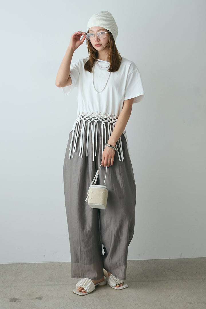 [SET]裾フリンジデザインTシャツ+カーブシアーパンツ(2set)