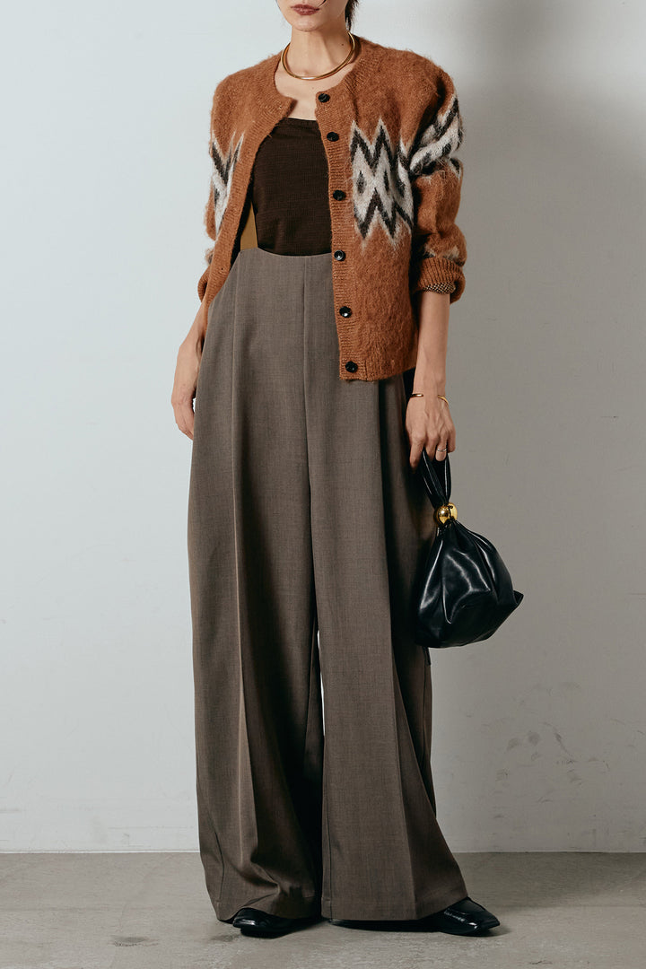 [SET]起毛ノルディック柄ニットカーディガン+ワイドツイルサロペット(2set)
