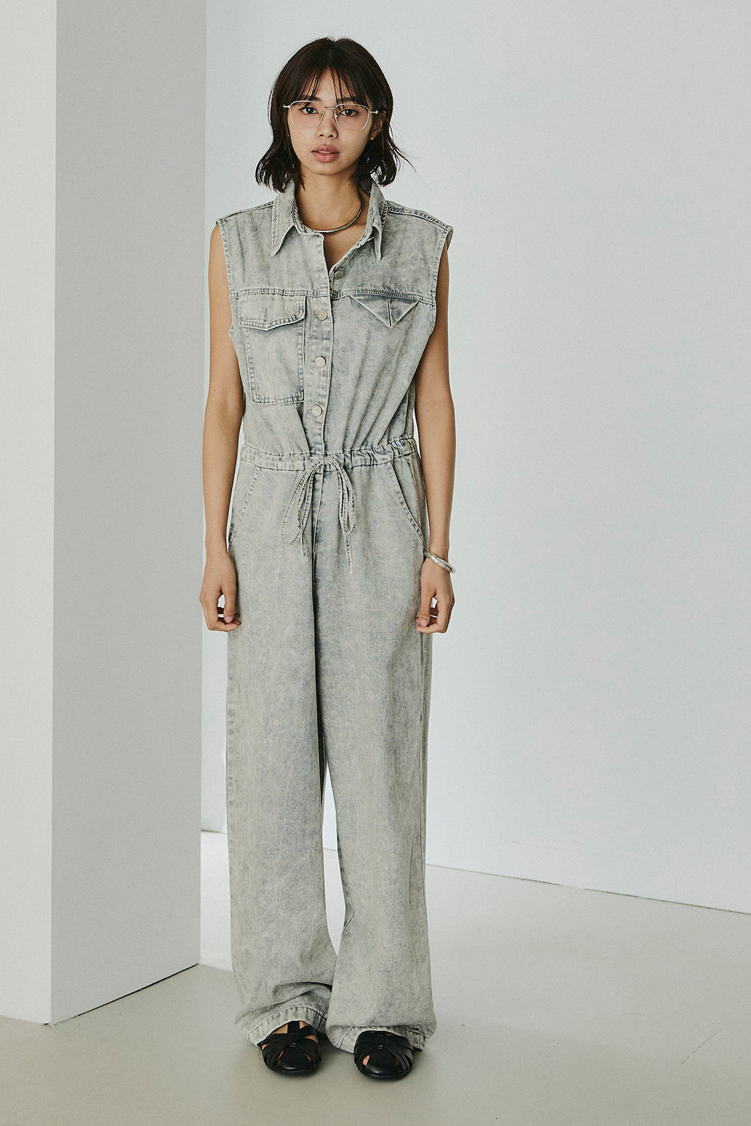 [SET]ケミカルデニムノースリロンパース