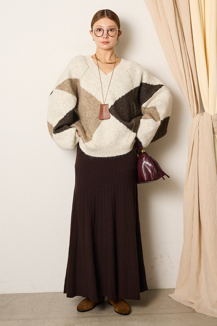 【着回しセット】[SET]ルーズアーガイルVネックニット+ルーズアーガイルVネックニット(2set)