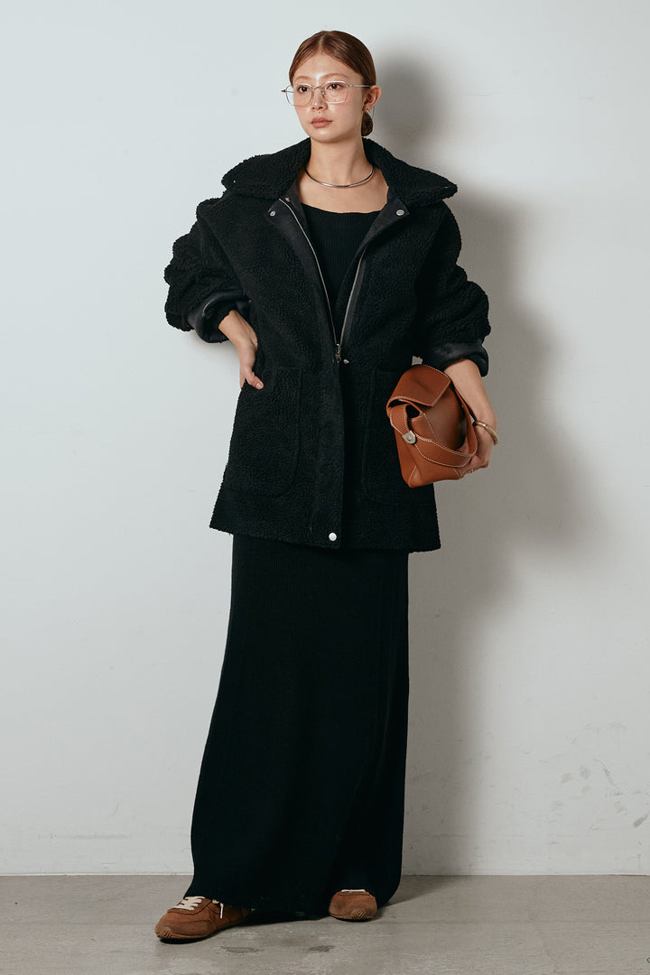 [SET]リバーシブルエコムートンコート+リブナローニットスカート(2set)