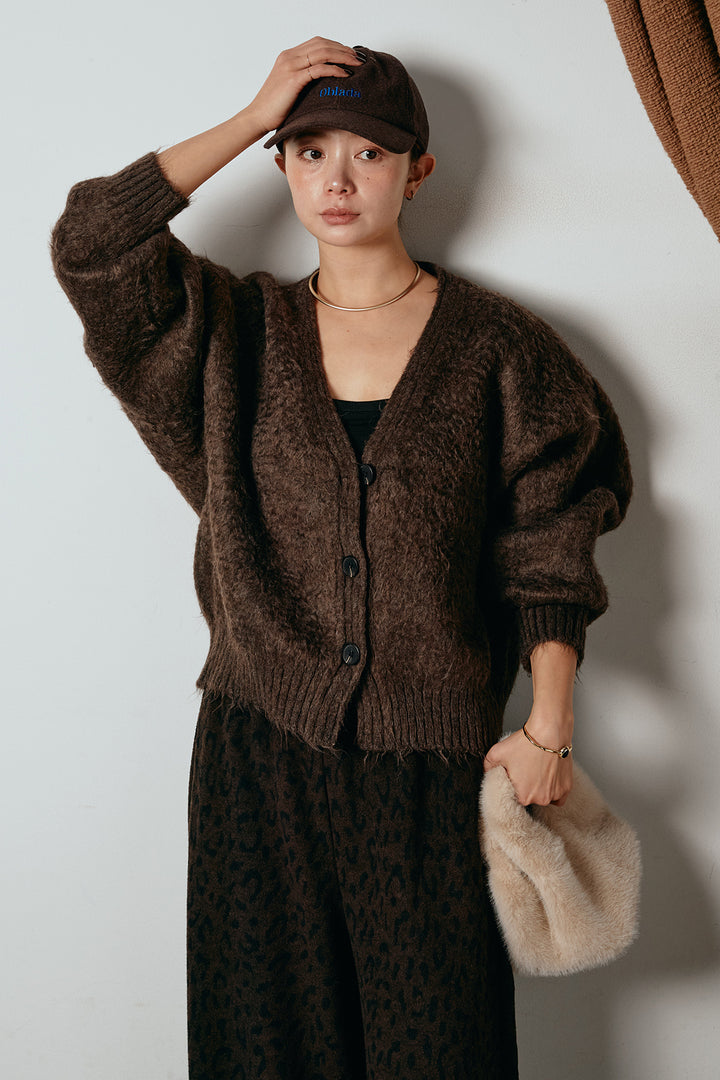 起毛ボタンニットカーディガン/コーヒー
