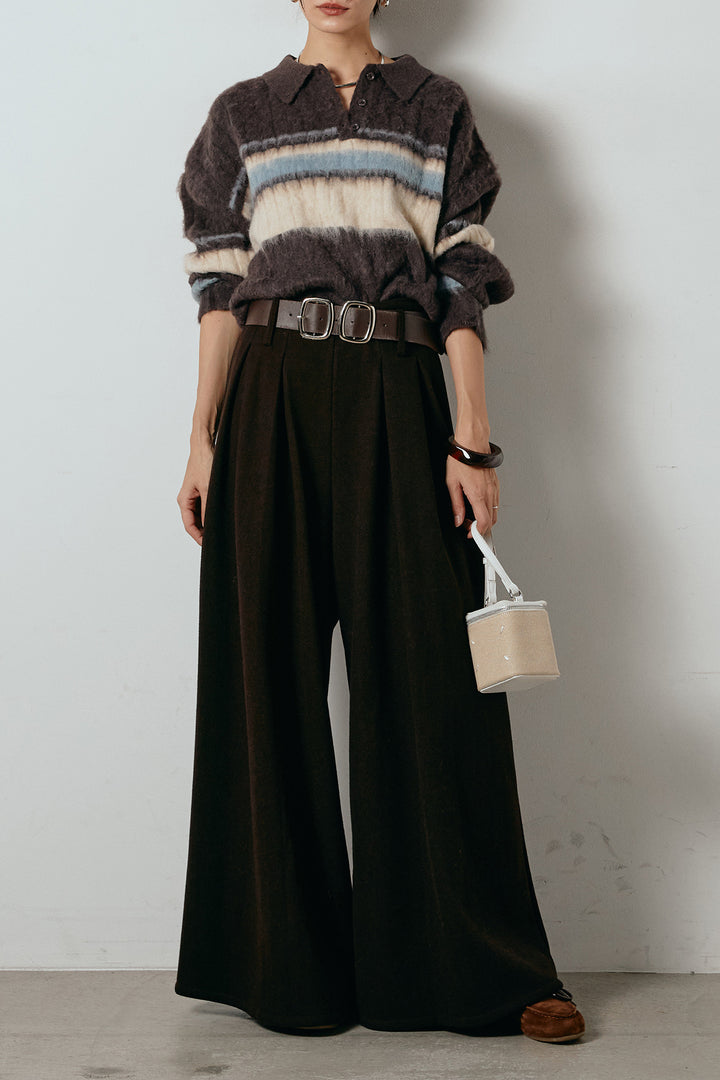 アルパカタッチボーダーポロニット/ブラウン