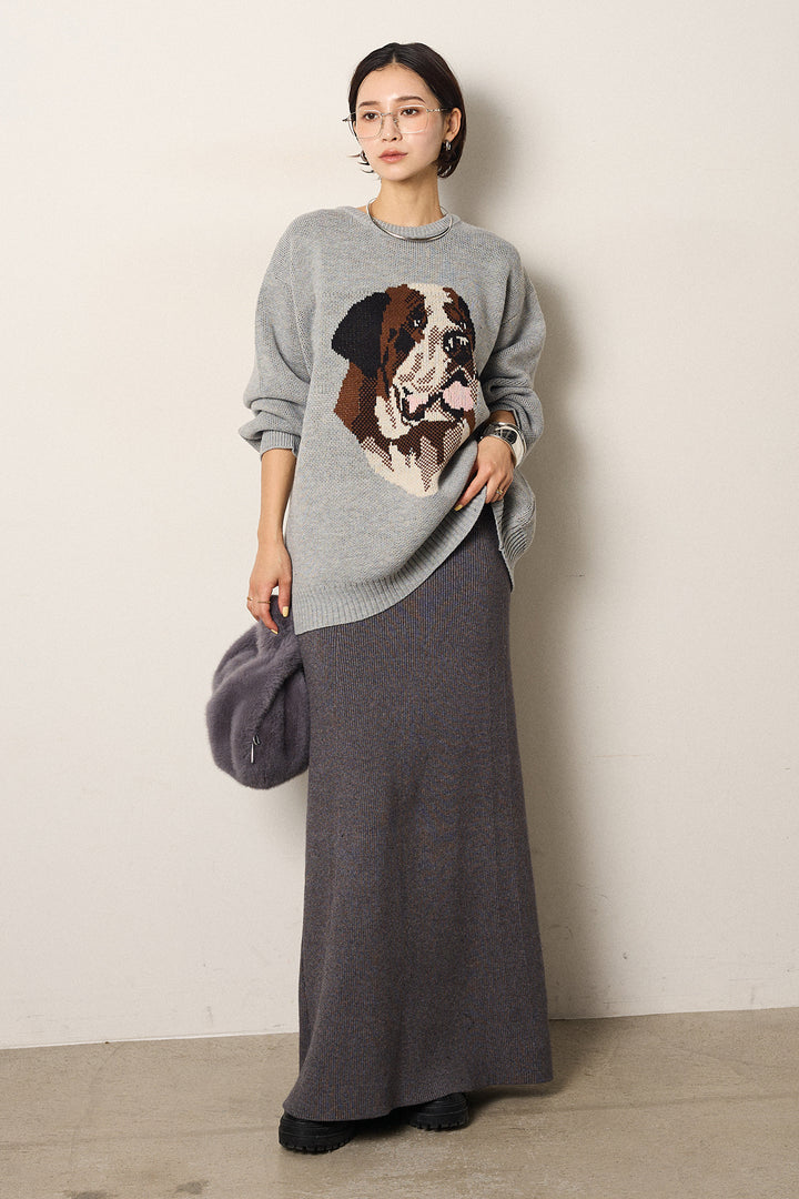 [SET]アニマルジャガード柄ニットトップス+リブナローニットスカート(2set)