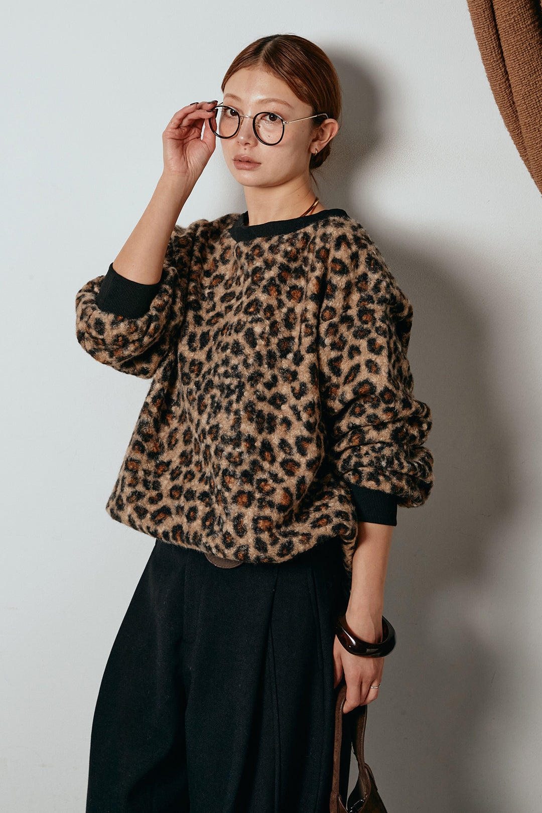 レオパード柄ボアトップス/コーヒー