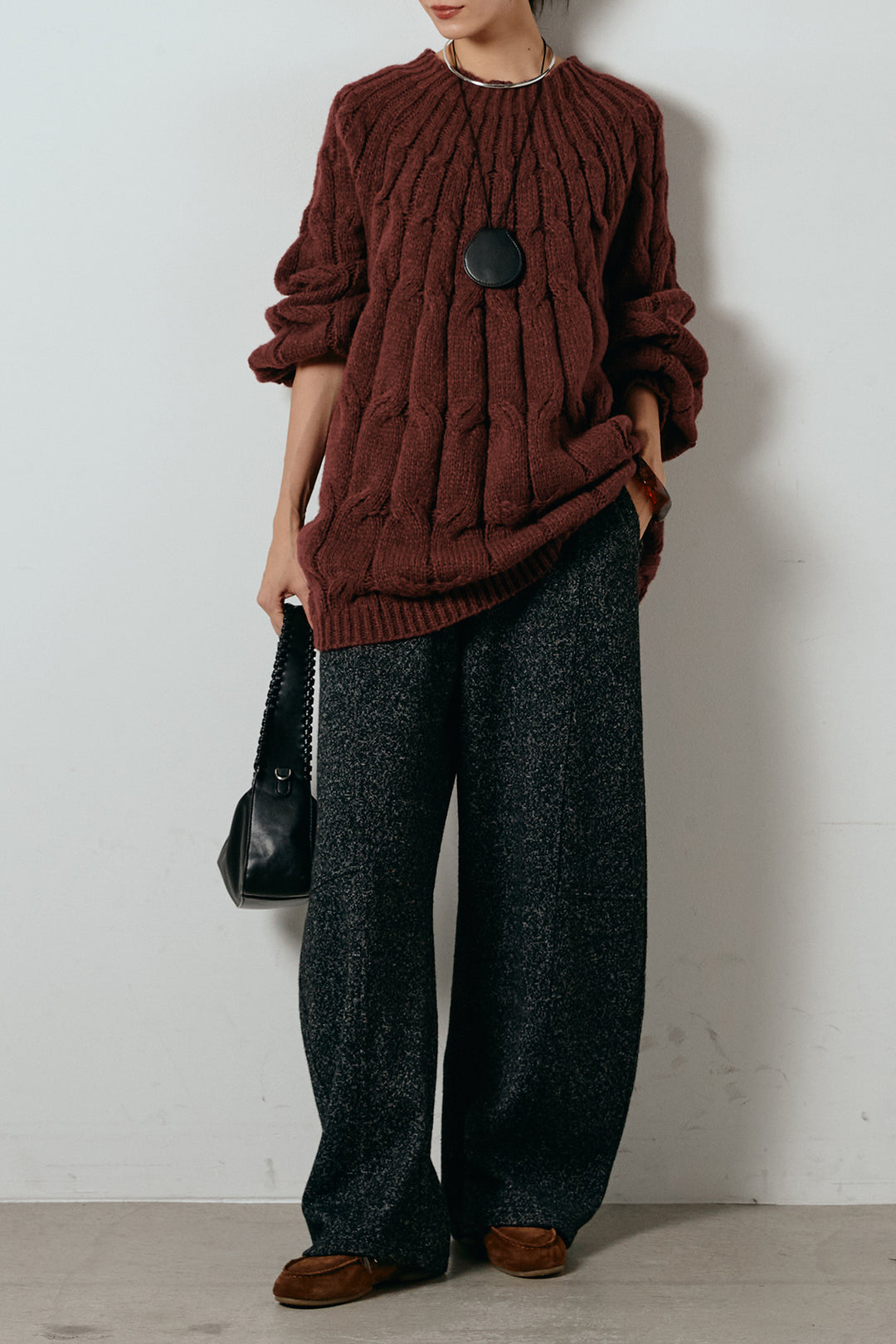 求心柄ニットトップス/レッド