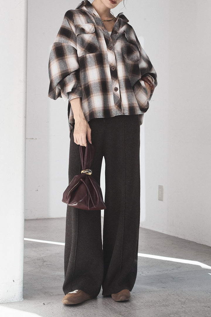 [SET]オンブレーチェックビッグシルエットCPOシャツ+センターラインニットパンツ(2set)