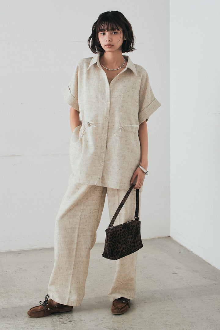 [SET]ツイードウエストドロストシャツ+ツイードタックパンツ(2set)