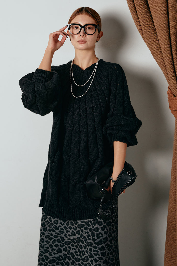 求心柄ニットトップス/ブラック