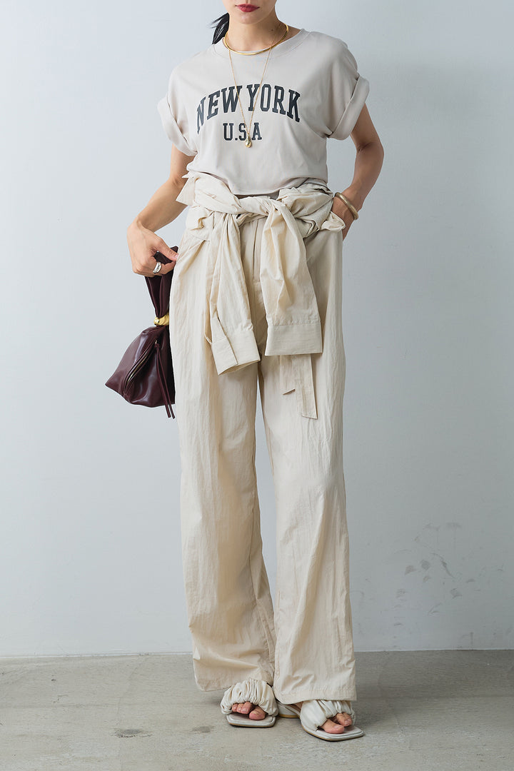 [SET]ショート丈NEWYORKロゴTシャツ+合繊ジャンプスーツ(2set)