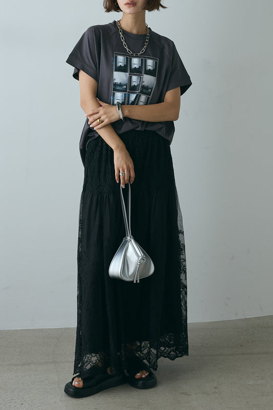 【着回しセット】フォトプリントラグランTシャツ+ミックスレース刺繍スカート+フォトプリントラグランTシャツ(3set)