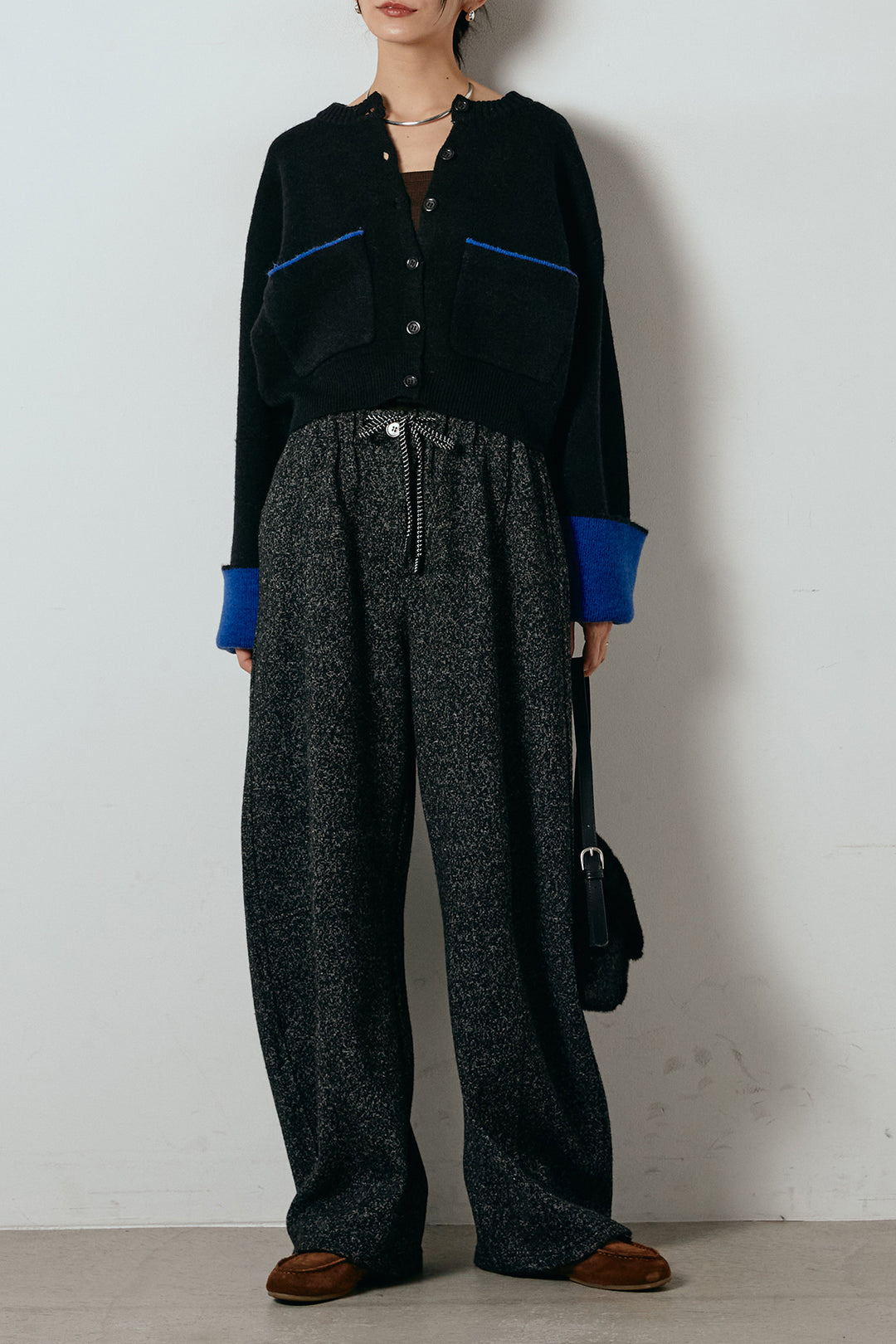 アルパカタッチダブルフェイスカーディガン/ブラック