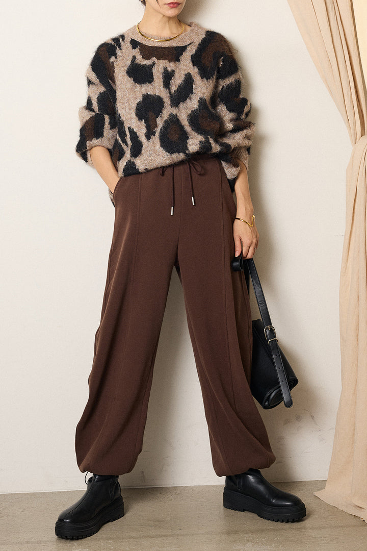 [SET]ルーズアニマルモヘアニットトップス+スウェットワイドカーブパンツ(2set)