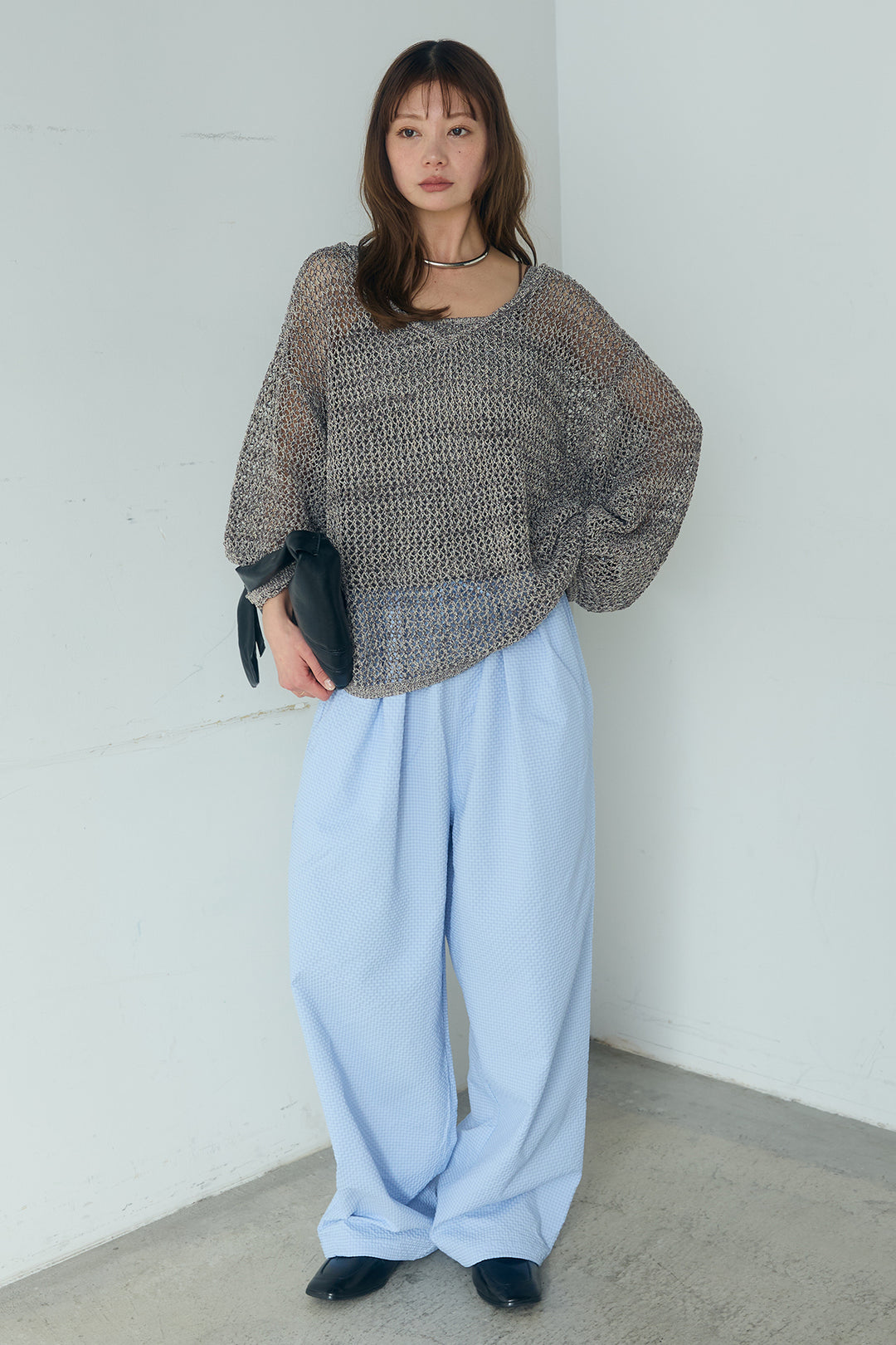 [SET]メッシュ編みビスチェセットVネックプルオーバー+シアサッカーイージーパンツ(2set)