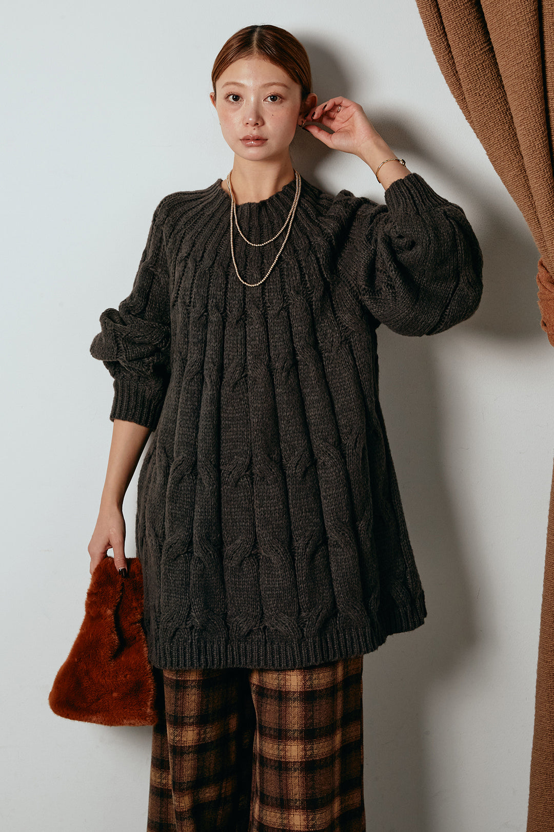 求心柄ニットトップス/コーヒー