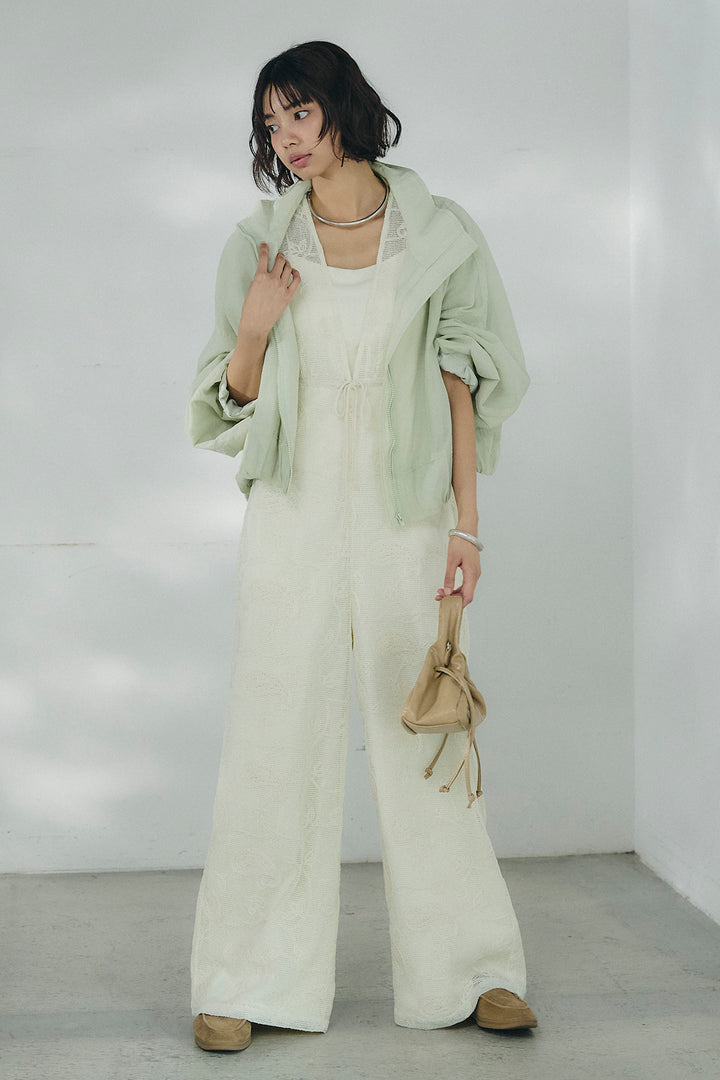 [SET]スタンドネックシアーブルゾン+レースサロペット(2set)