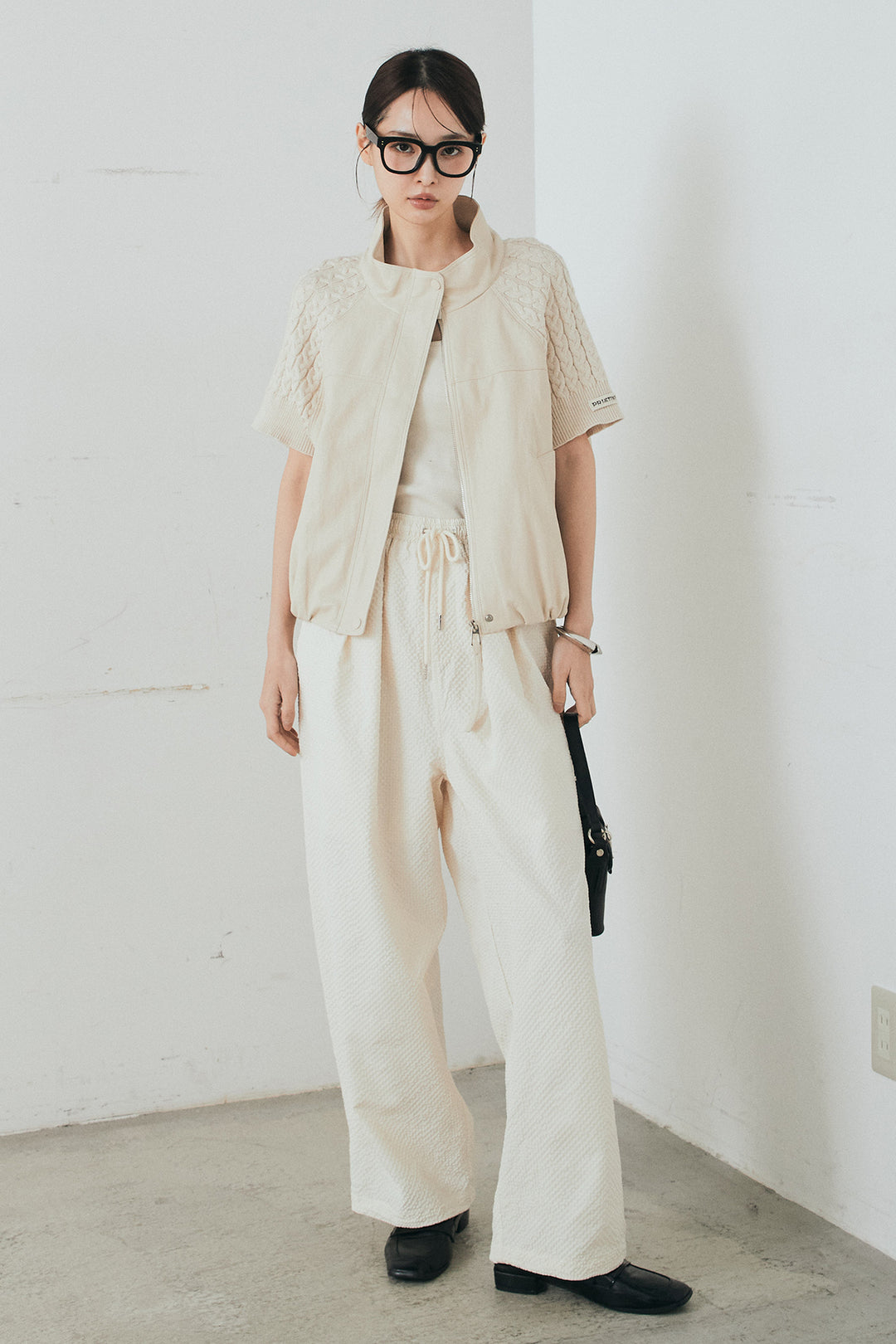 [SET]ニット切替レザーライクベスト+シアサッカーイージーパンツ(2set)