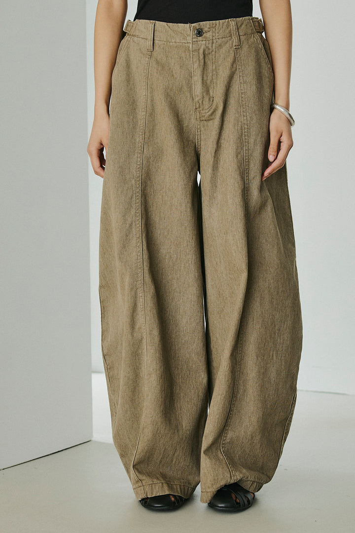 サイドベルトカーブワイドパンツ