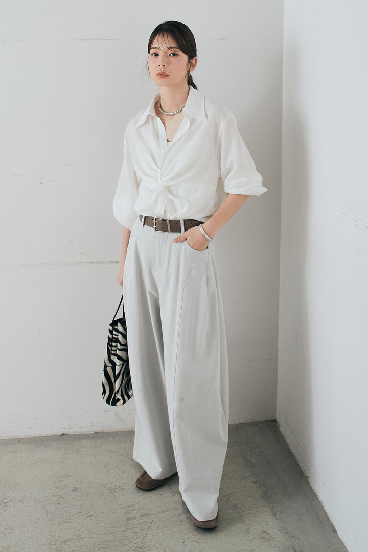 [SET]裾巻きツイストデザインシャツ+ベルト付きサイドタックワイドパンツ(2set)