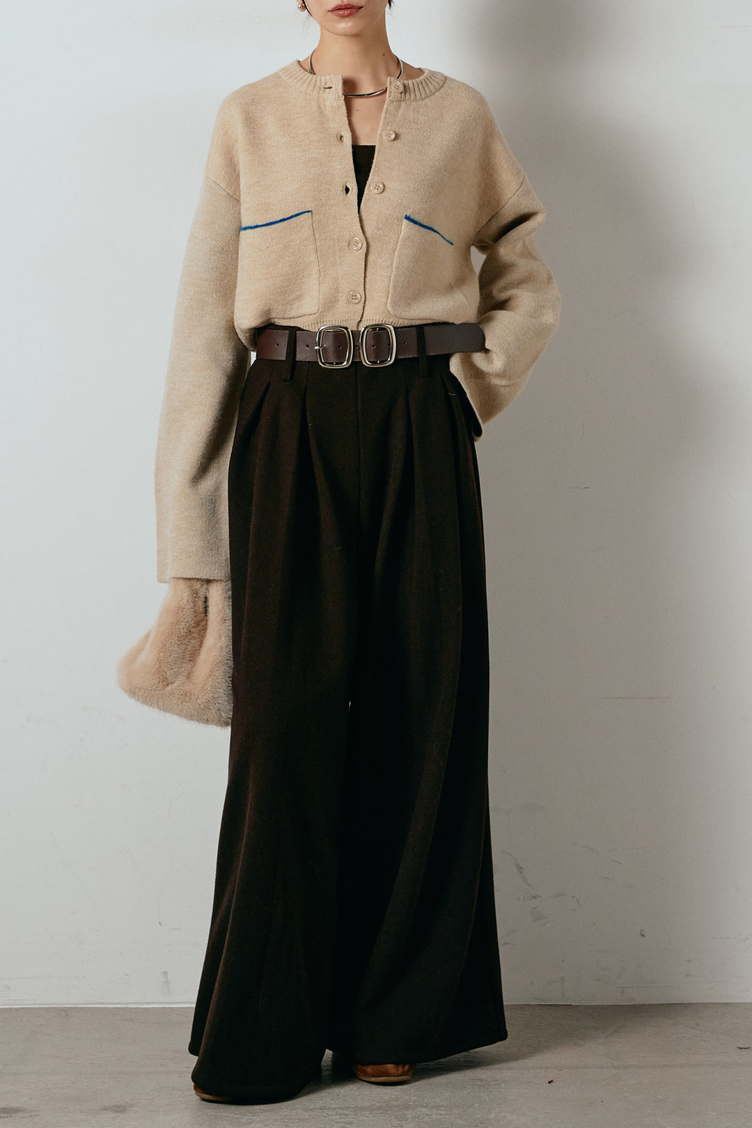 アルパカタッチダブルフェイスカーディガン/アイボリー