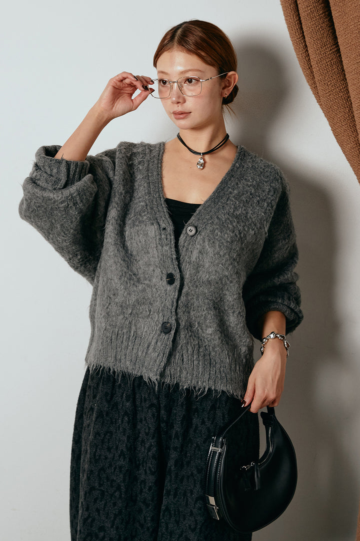 起毛ボタンニットカーディガン/グレー