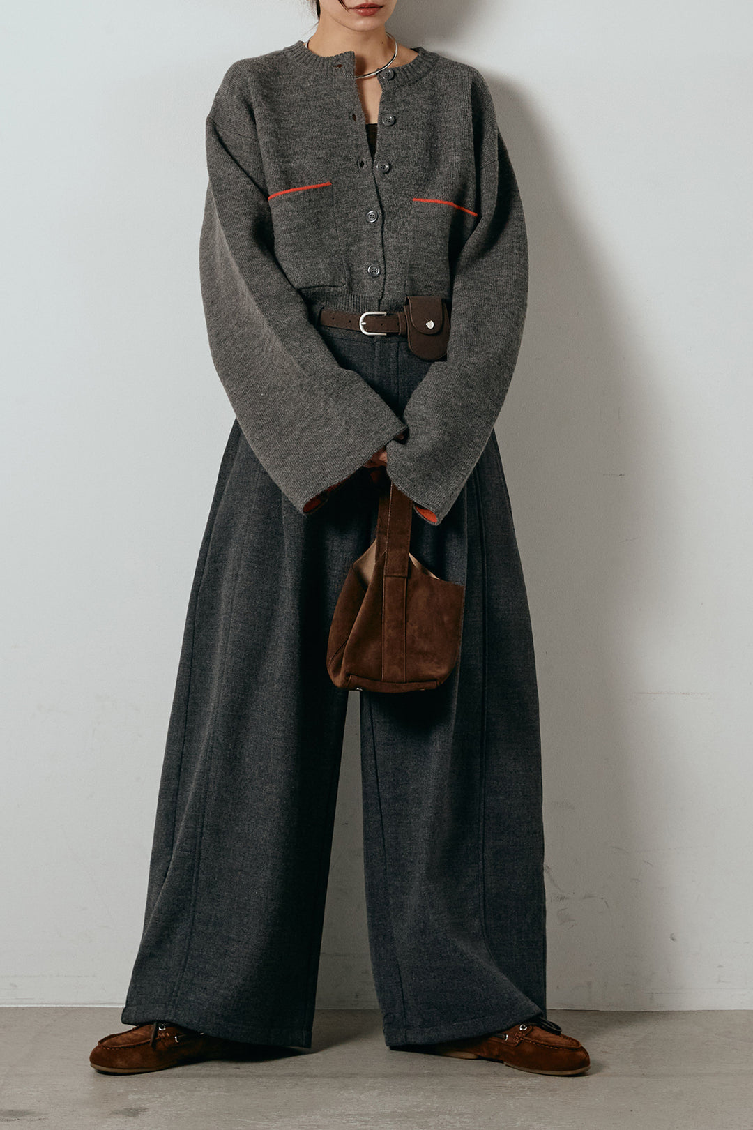 アルパカタッチダブルフェイスカーディガン/チャコール