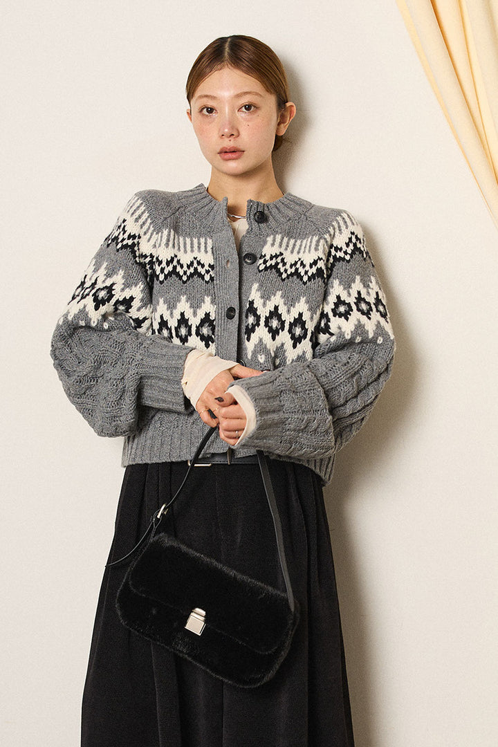 [SET]2WAY求心柄ジャガードショートカーディガン+2WAY袖コード刺繍クルーネックプルオーバー(2set)