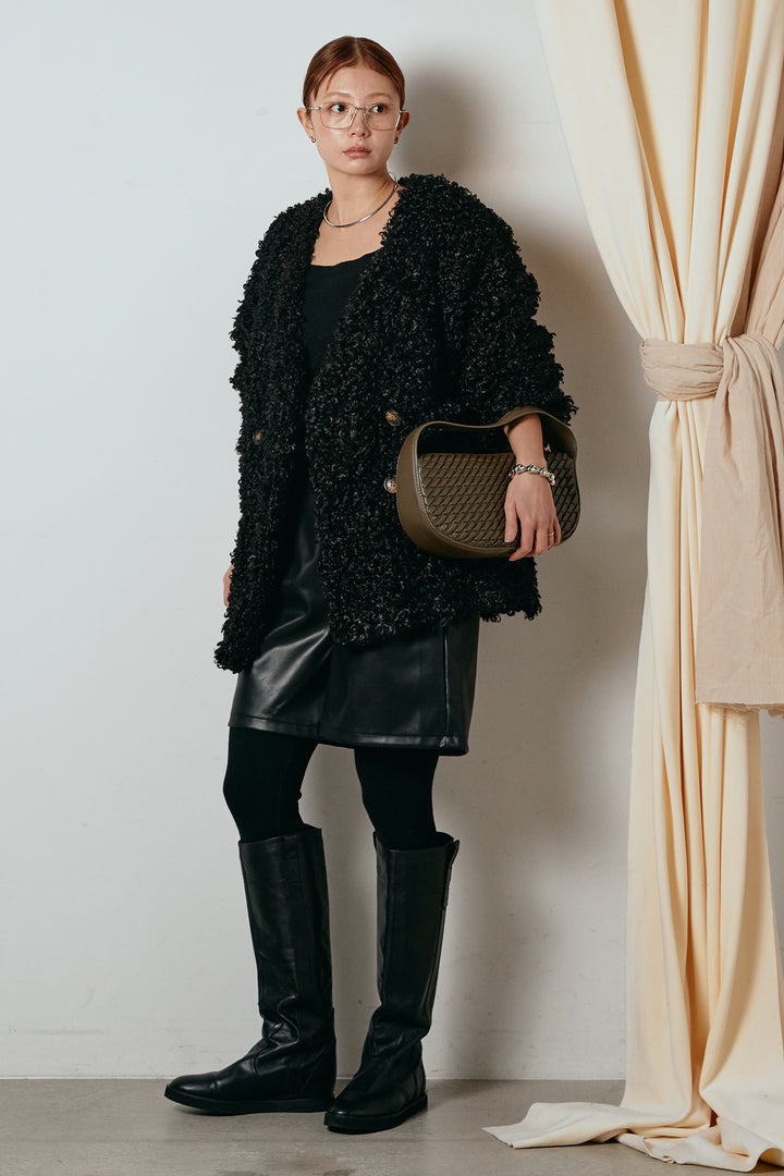 [SET]シープライクファージャケット+ストレッチエコレザーバミューダパンツ(2set)