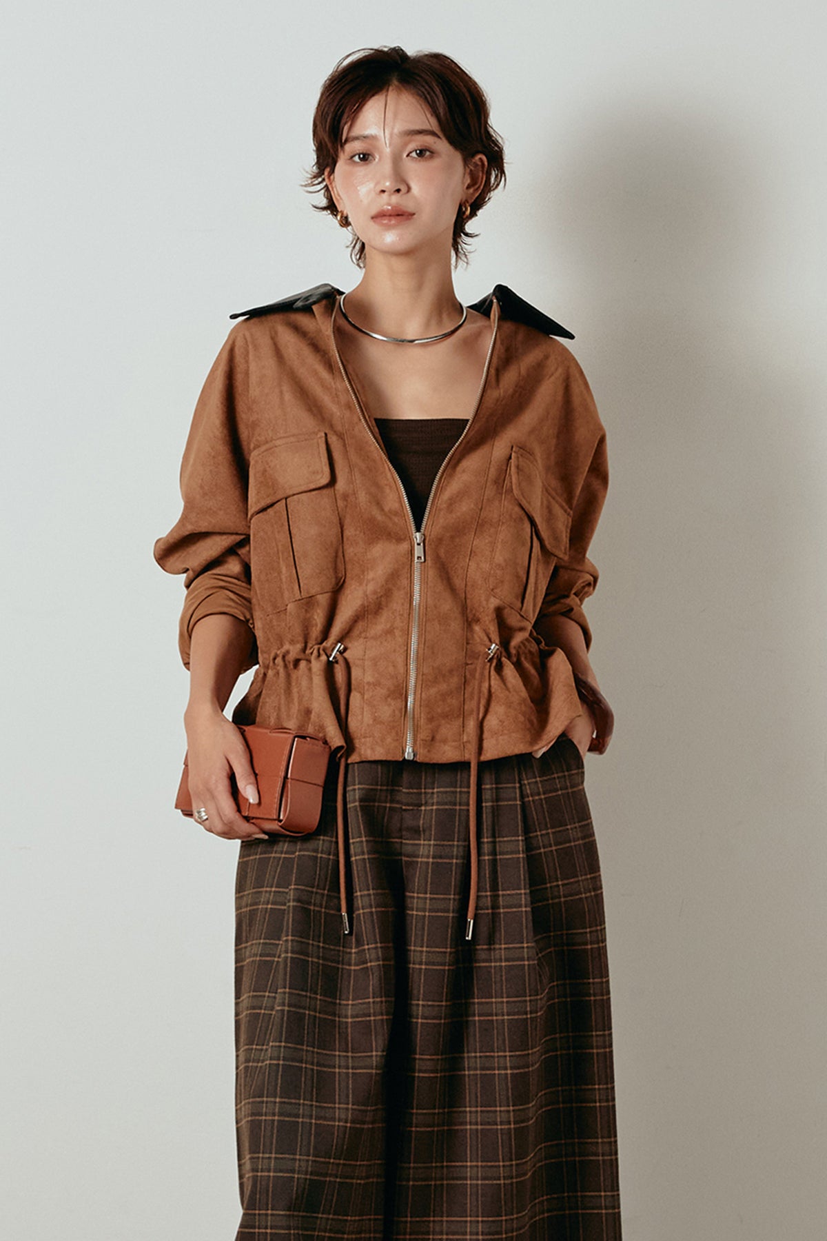 襟付きウエスト絞りスウェードジャケット – ESICA