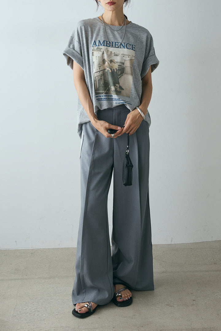 [SET]AMBIENCEフォトプリントTシャツ+サイドラインワイドスラックスパンツ(2set)