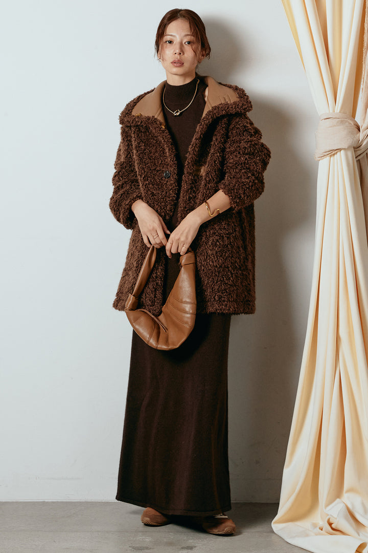 [SET]リバーシブルボアアウター+ノースリーブニットロングワンピース(2set)